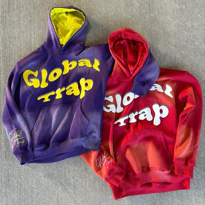 Custom Vintage Tie Dye Washed Sun Faded Pullover Puff Print Hoodie 500 Gsm Heavy Weight 100% Cotton Satin Lined Hoodies