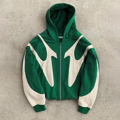 Custom 100% Cotton French Terry Heavyweight 500gsm Oversized Zip Up Vintage Hoodie Men patchwork Hoodies