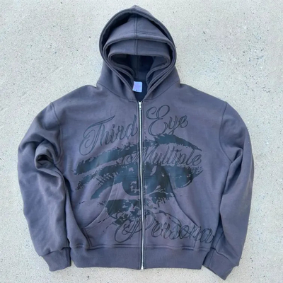 Custom Screen Print Logo 100% Cotton French Terry Oversized Hoodie Boxy Cropped Zip Up Triple Hood Hoodies for Men