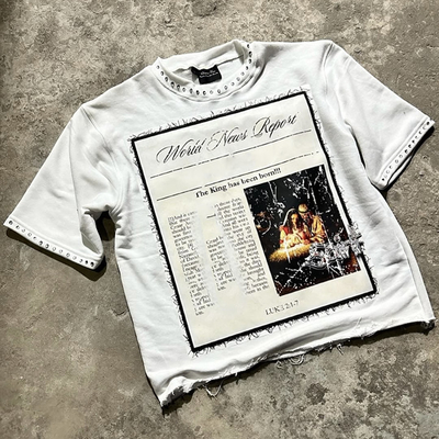 Custom High Quality 100% Organic Cotton 250 Gsm T Shirt Heavyweight Rhinestone Raw Hem Cropped Boxy T Shirt