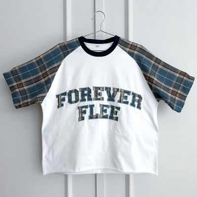 Custom Embroidery Logo High Quality Plaid Raglan Sleeve Flannel Heavy Organic Cotton Oversized Boxy T-Shirt for Men