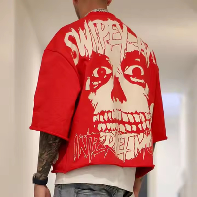 Custom Graphic Printing Washed Vintage Heavyweight 100% Cotton French Terry Oversized Boxy Cropped T-Shirt for Men