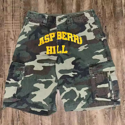Custom New Design Summer Vintage Multi-Pockets Baggy Double Waist Acid Wash Streetwear Men's Cargo Camo Shorts