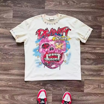 Custom Graphic T Shirts Oversized Boxy Tee-shirts 100% Cotton Rhinestone Acid Wash Drop Shoulder T-shirt for Men