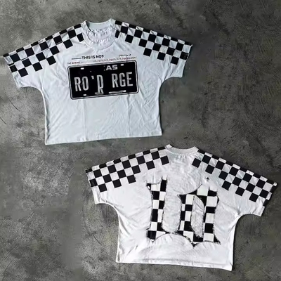 T Shirt Manufacturer Custom Plaid Vintage Double Layer 100% Cotton Oversized Boxy High Quality Streetwear Cropped Men T Shirts