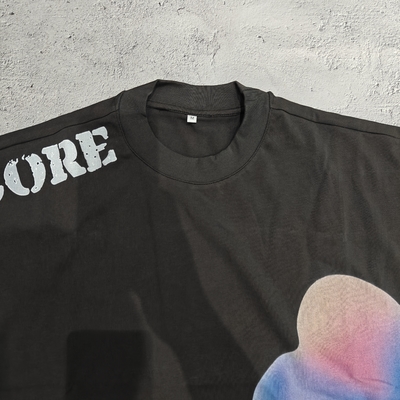Customized Printed Premium 240 Gsm Cotton T Shirts Crew Neck Oversized Cut Raw Hem Boxy Cropped T Shirt for Men