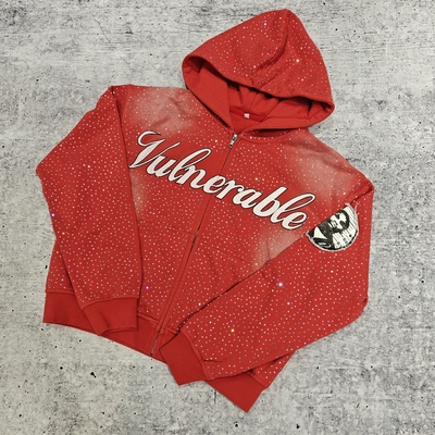 Custom Luxury Diamond Oversized Baggy Boxy Pullover Hoodie Sweatshirt Vintage Streetwear Heavyweight Rhinestone Hoodie for Men