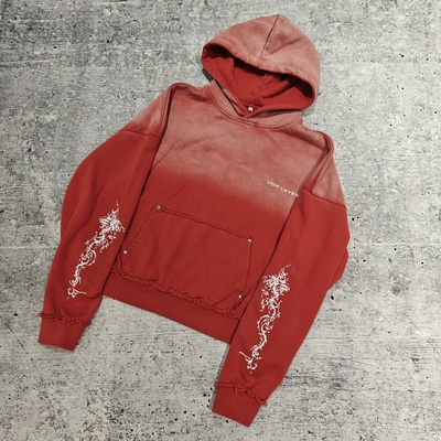 Custom Printed Reversible Stitch Pullover Sweatshirt French Terry Heavyweight Distressed Acid Wash Sun Faded Washed Men Hoodie